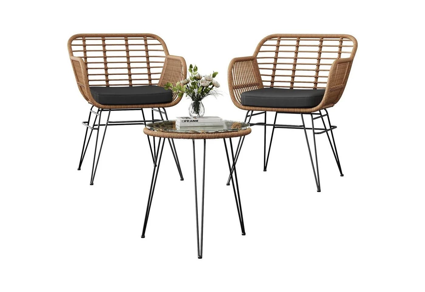 GarveeMore Balkonset 3-tlg. Braun Rattan Metall mit Glas - Bild 2