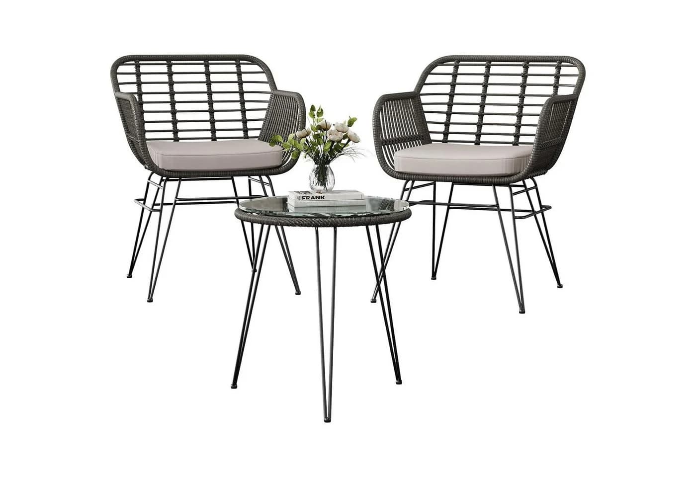 GarveeMore Balkonset 3-tlg. Grau Rattan Metall - Bild 2