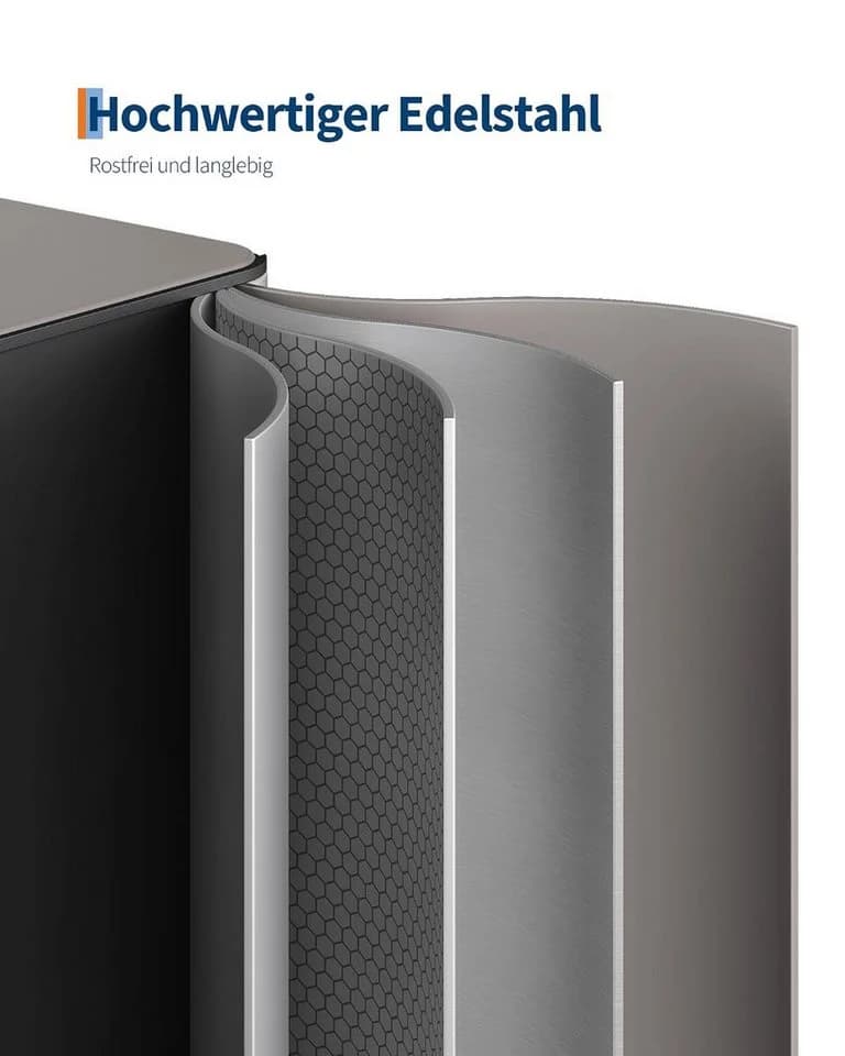 GarveeMore Mülleimer Küche 3x15L Edelstahl Softclose Grau - Bild 4