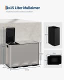 GarveeMore Mülleimer Küche 3x15L Edelstahl Softclose Grau Bild 5