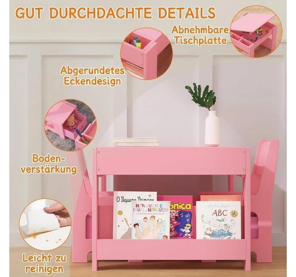 GarveeMore Kindersitzgruppe Grau mit 2 Stühlen & Stauraum - Bild 3