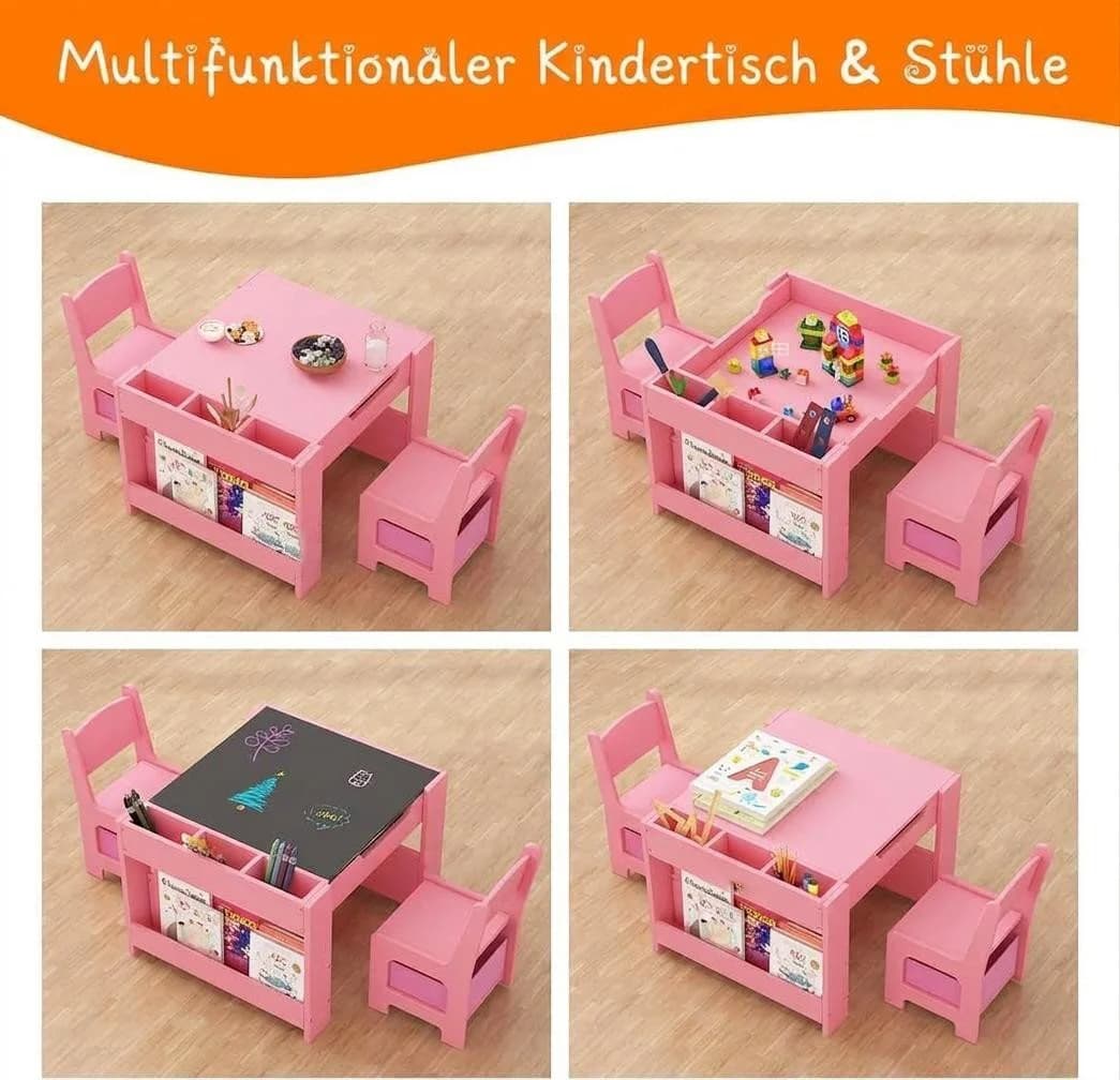 GarveeMore Kindersitzgruppe Grau mit 2 Stühlen & Stauraum - Bild 5