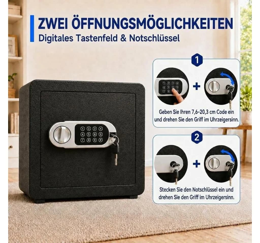GarveeMore Möbeltresor Schwarz mit Digitalem Tastenfeld und Alarmsystem - Bild 5