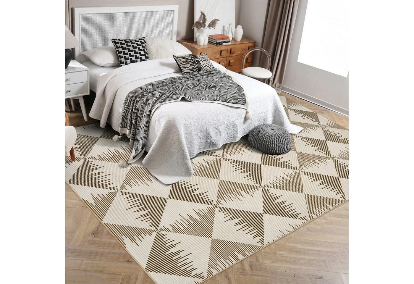 GarveeMore Moderner Teppich Beige Geometrisch Waschbar Antirutsch