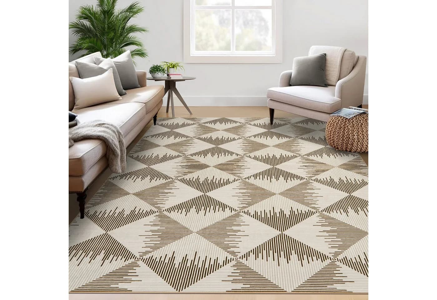 GarveeMore Moderner Teppich Beige Geometrisch Waschbar Antirutsch - Bild 2