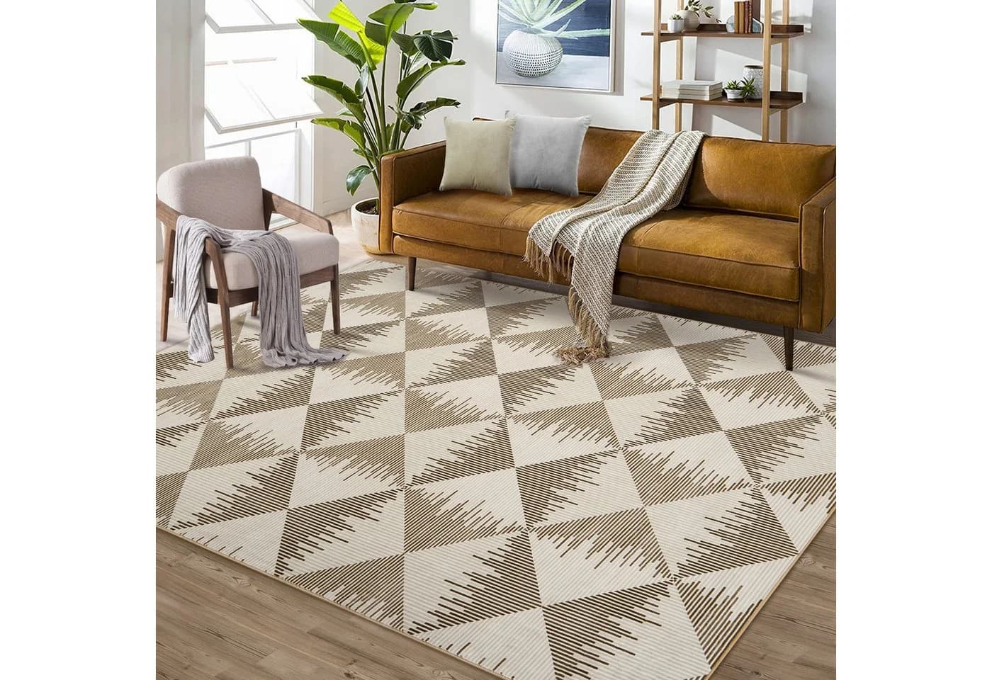 GarveeMore Moderner Teppich Beige Geometrisch Waschbar Antirutsch - Bild 3