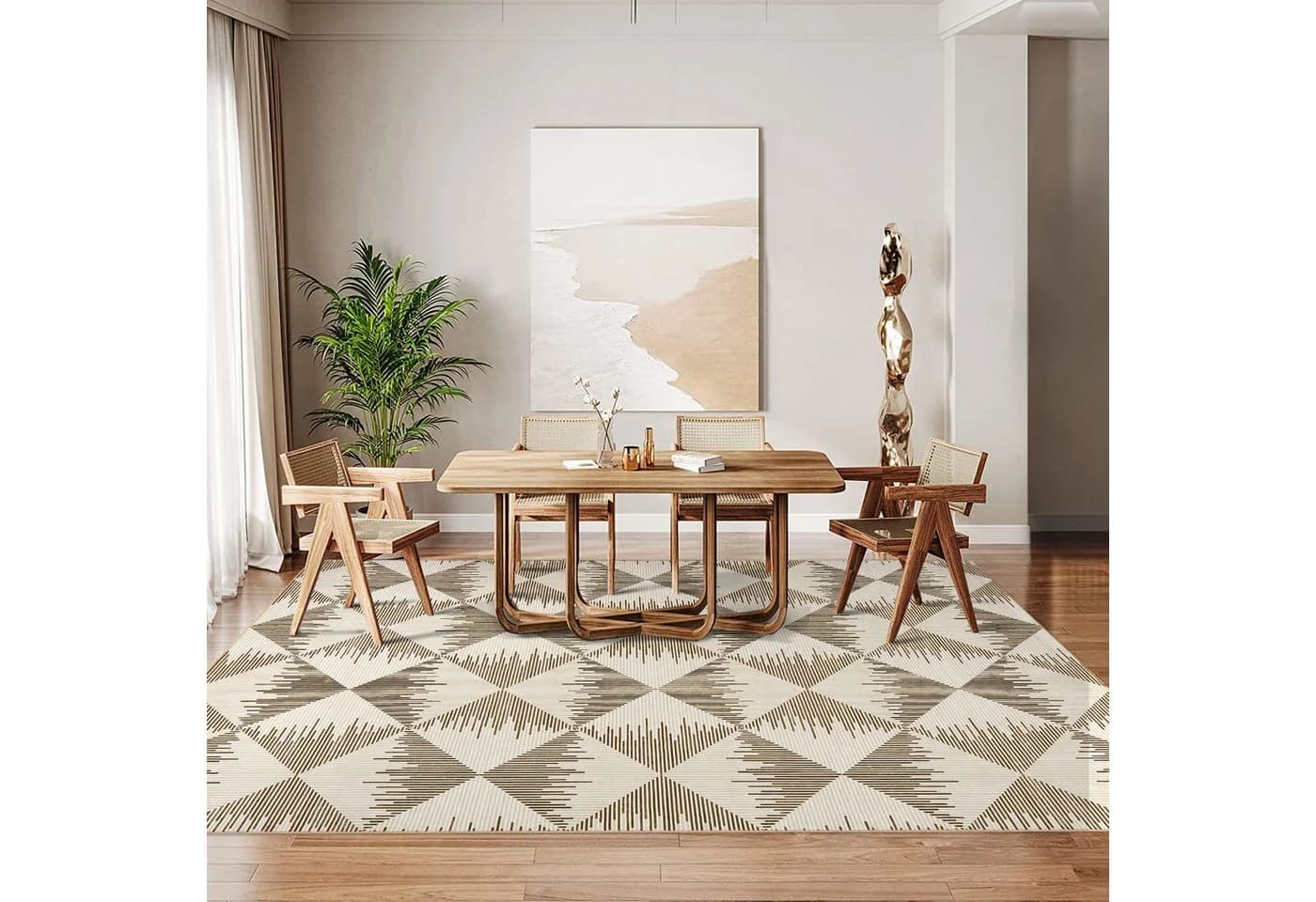 GarveeMore Moderner Teppich Beige Geometrisch Waschbar Antirutsch - Bild 4