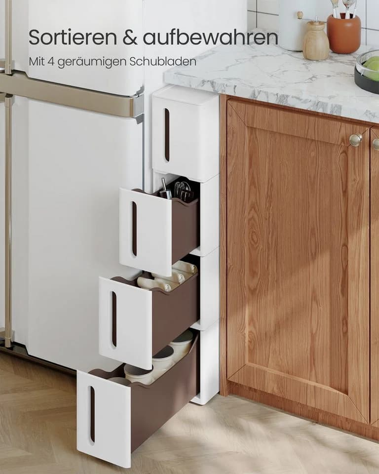 SONGMICS Beistellwagen mit Rollen 4 Schubladen Grau/Weiß/Braun - Bild 5