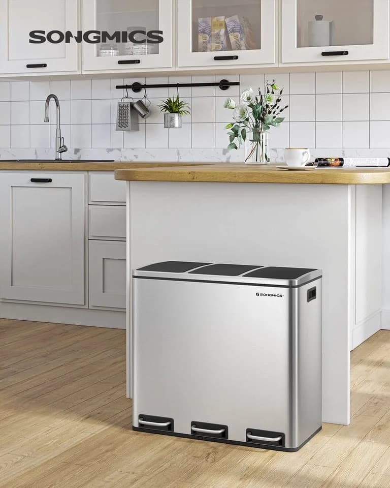 SONGMICS Mülltrennsystem 3x18L Silber Edelstahl