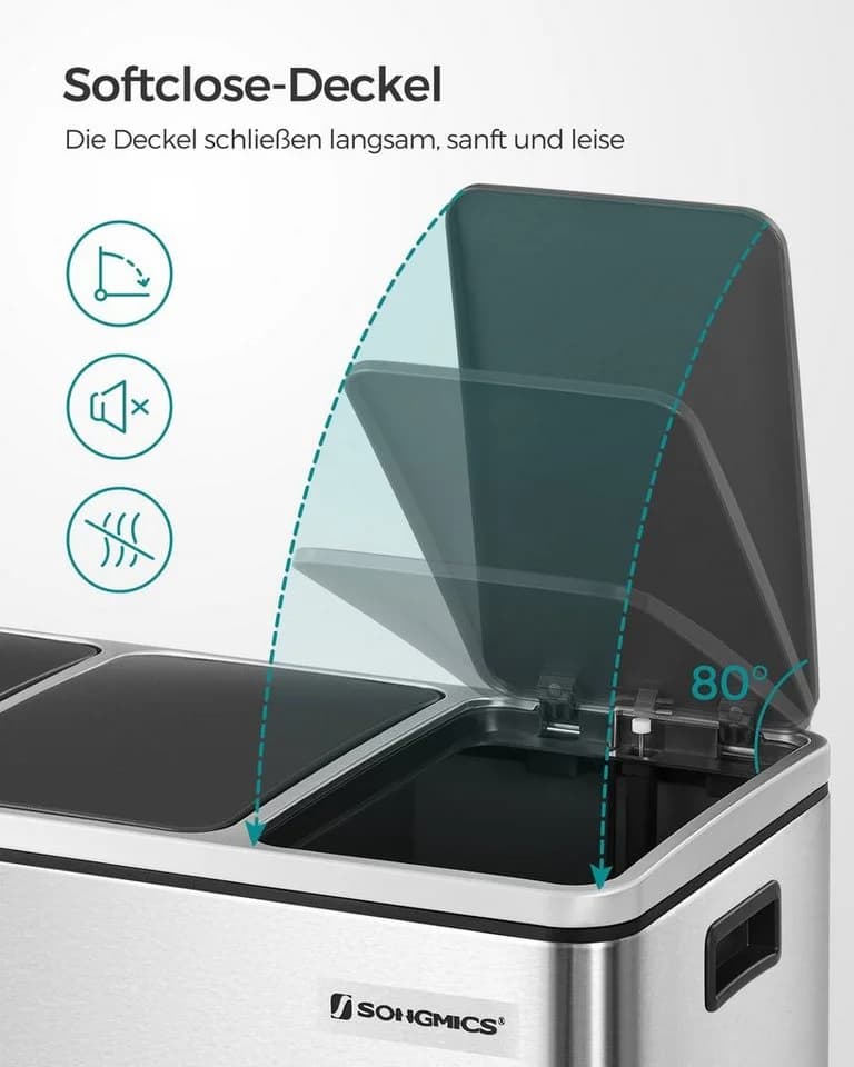 SONGMICS Mülltrennsystem 3x18L Silber Edelstahl - Bild 4