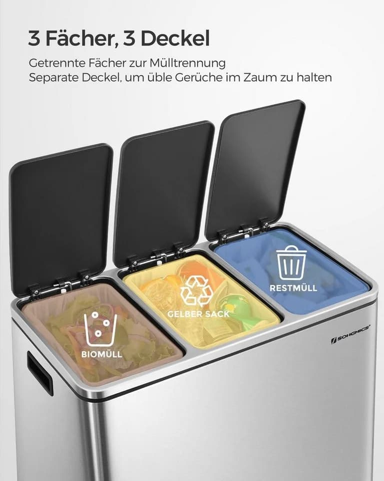 SONGMICS Mülltrennsystem 3x18L Silber Edelstahl - Bild 5