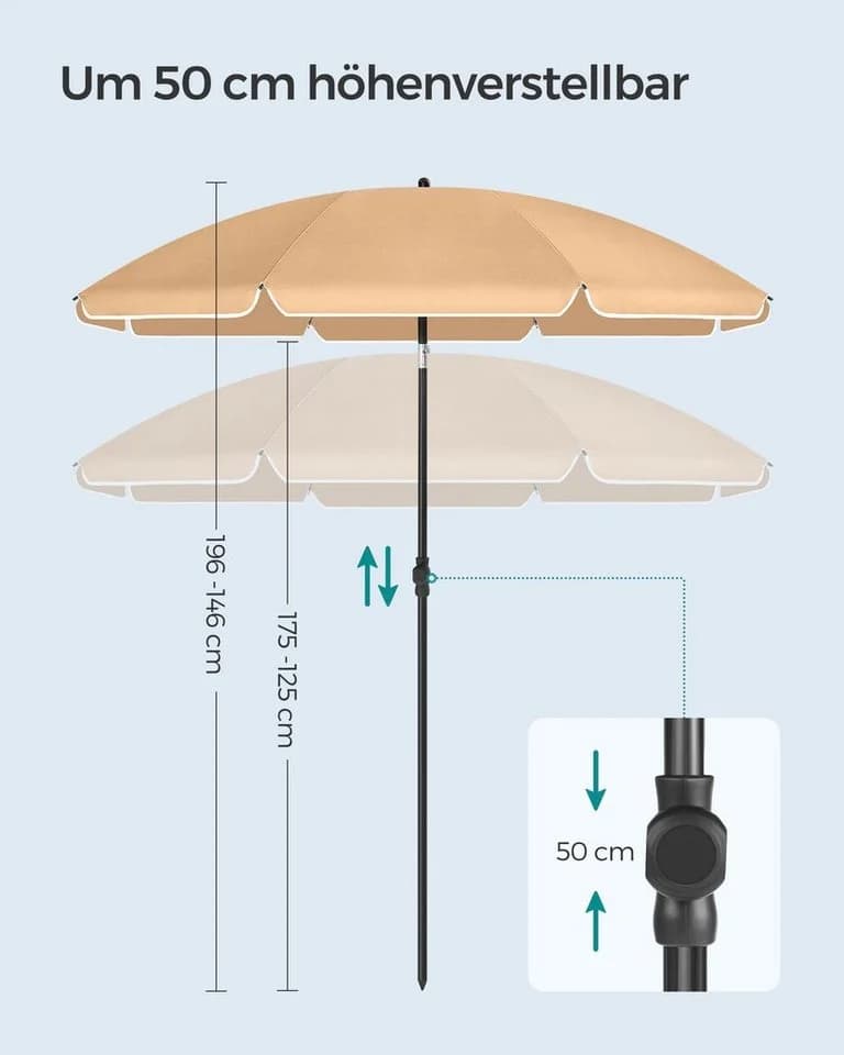 SONGMICS Sonnenschirm 160cm UPF 50+ mit Tragetasche ohne Ständer - Bild 4