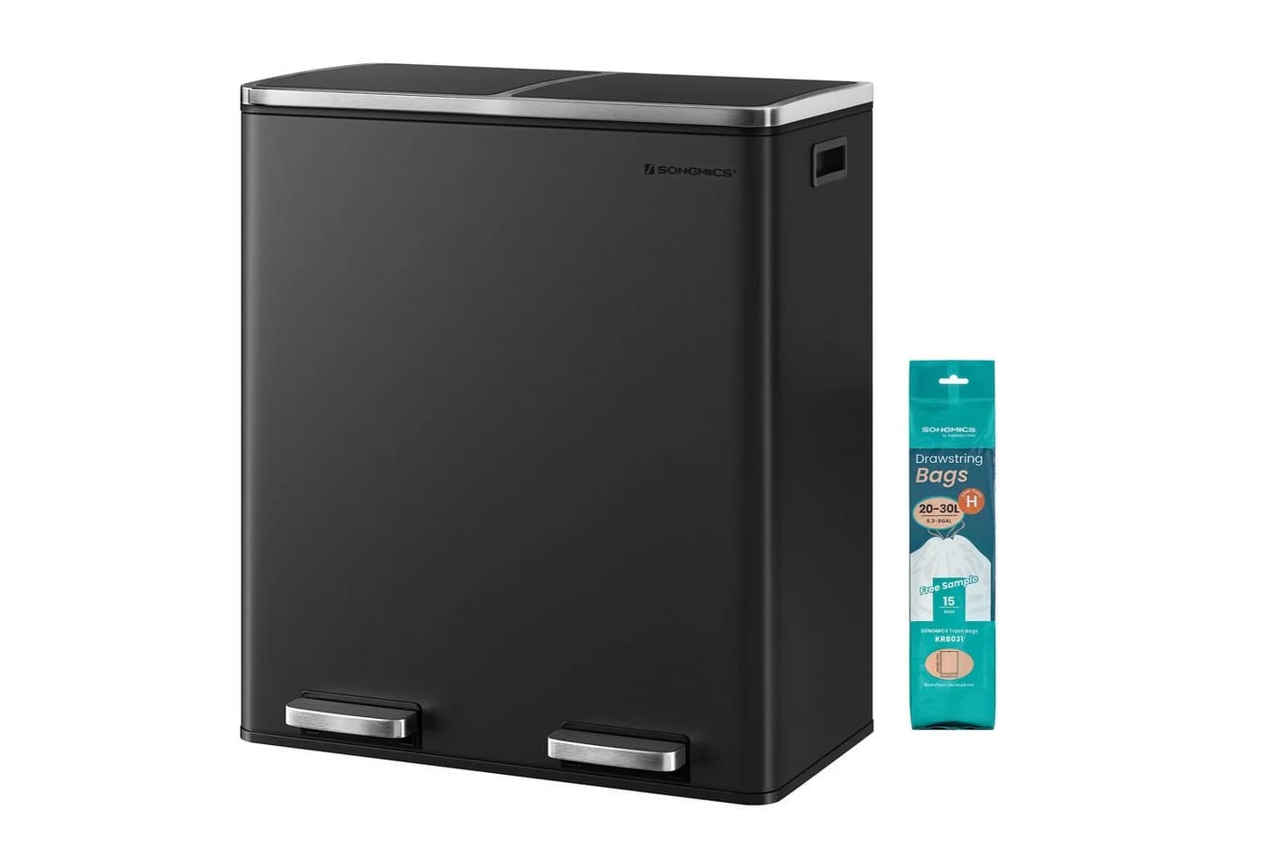 SONGMICS Mülltrennsystem Treteimer 2x30L Grau Schwarz Softclose - Bild 2