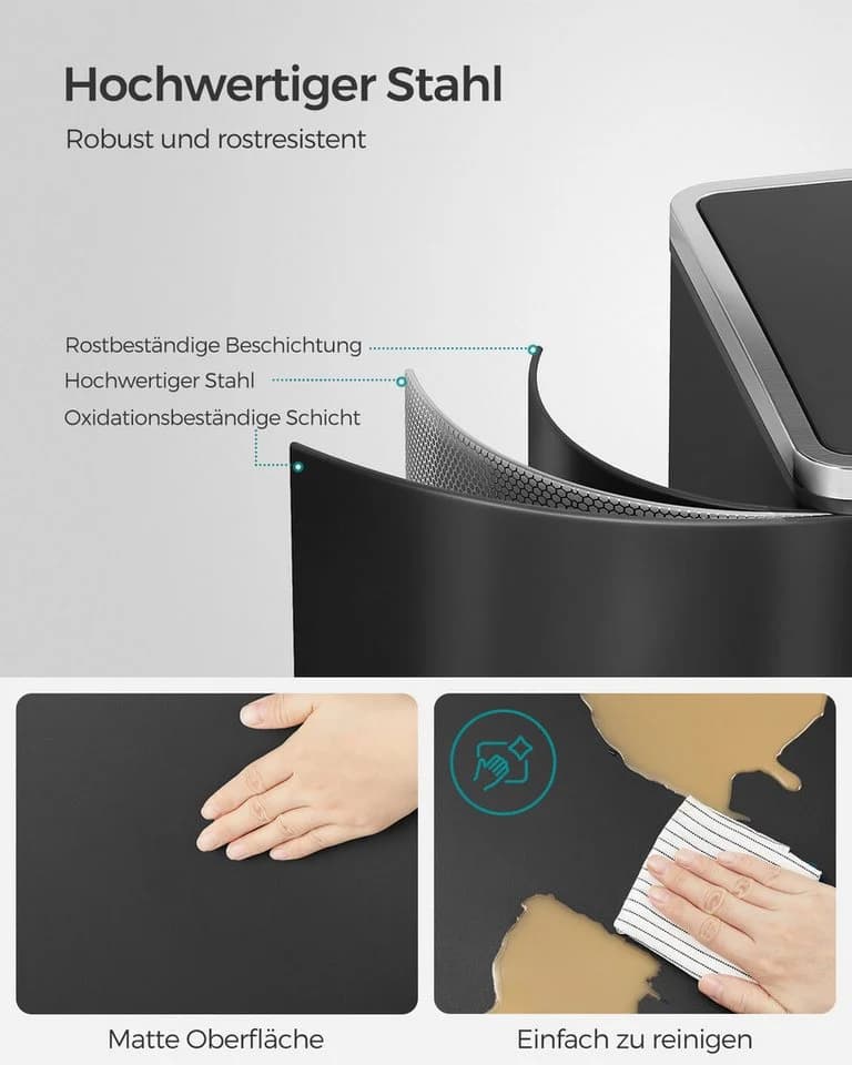SONGMICS Mülltrennsystem Treteimer 2x30L Grau Schwarz Softclose - Bild 4