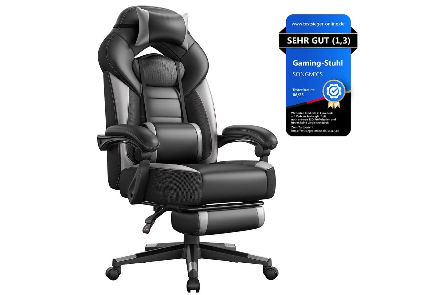 SONGMICS Bürostuhl Grau mit Fußstütze und ergonomischem Design - Bild 2