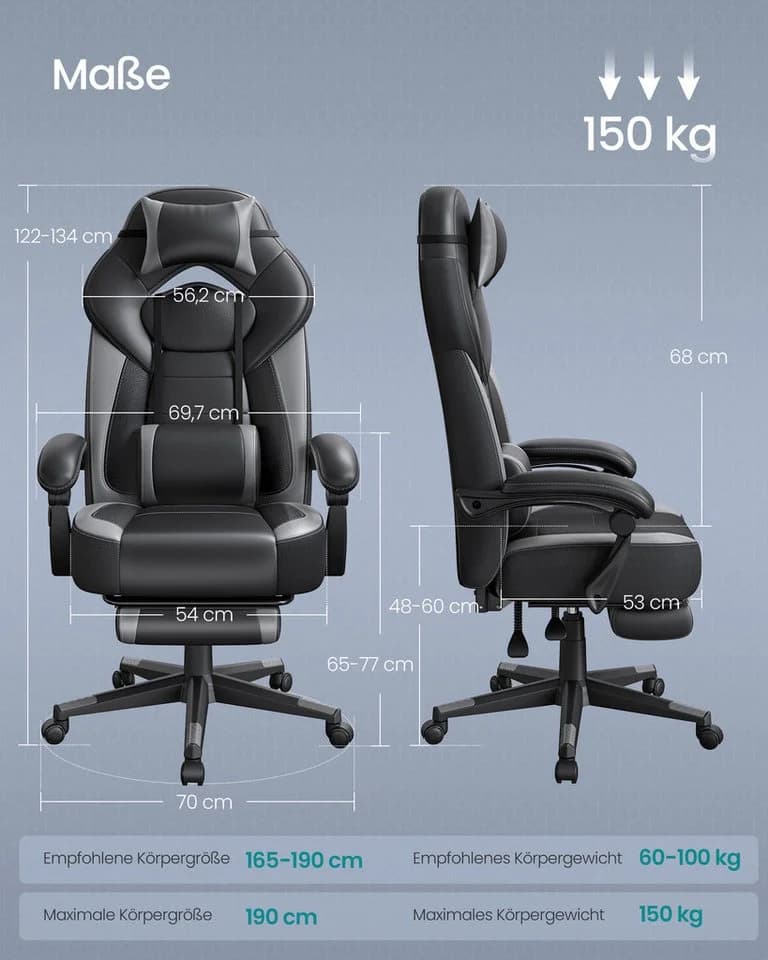 SONGMICS Bürostuhl Grau mit Fußstütze und ergonomischem Design - Bild 4