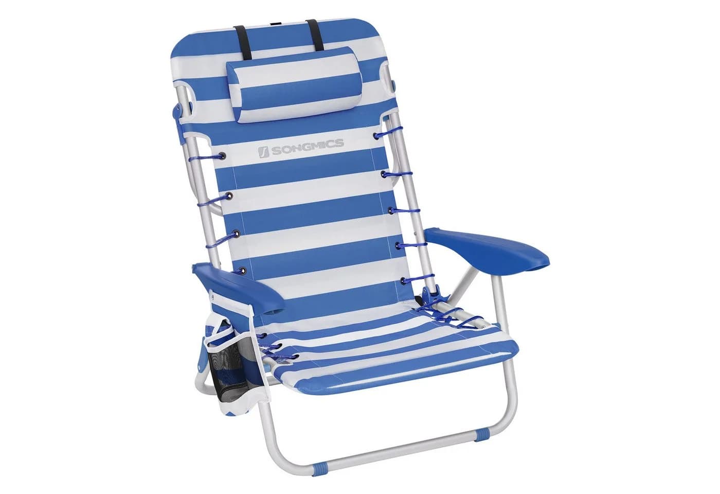 SONGMICS Campingstuhl, Strandstuhl, Klappstuhl,mit Kopfstütze Blau-Weiß gestreift - Bild 2