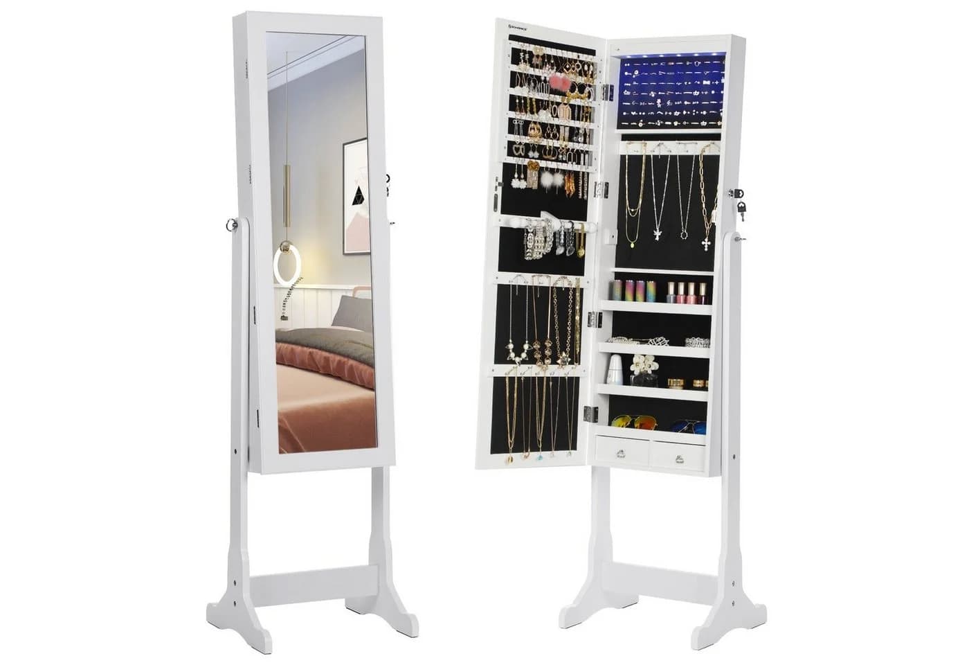 SONGMICS Schmuckschrank Spiegelschrank Weiß mit LED Beleuchtung - Bild 2