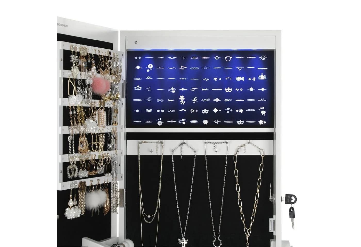 SONGMICS Schmuckschrank Spiegelschrank Weiß mit LED Beleuchtung - Bild 4