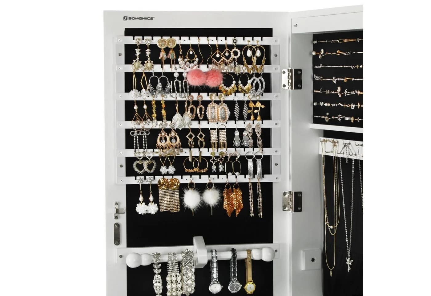 SONGMICS Schmuckschrank Spiegelschrank Weiß mit LED Beleuchtung - Bild 5