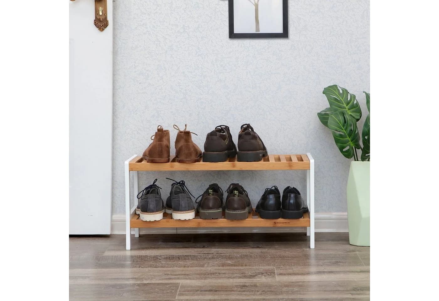SONGMICS Schuhregal Bambus 2 Ebenen Beige - Bild 3