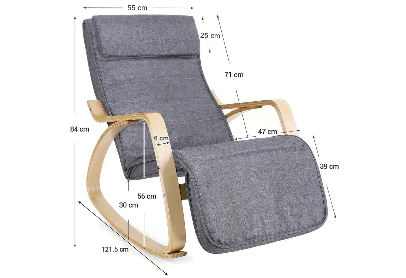 SONGMICS Schaukelsessel mit verstellbarer Fußstütze - Schwarz/Braun/Grau - Bild 3