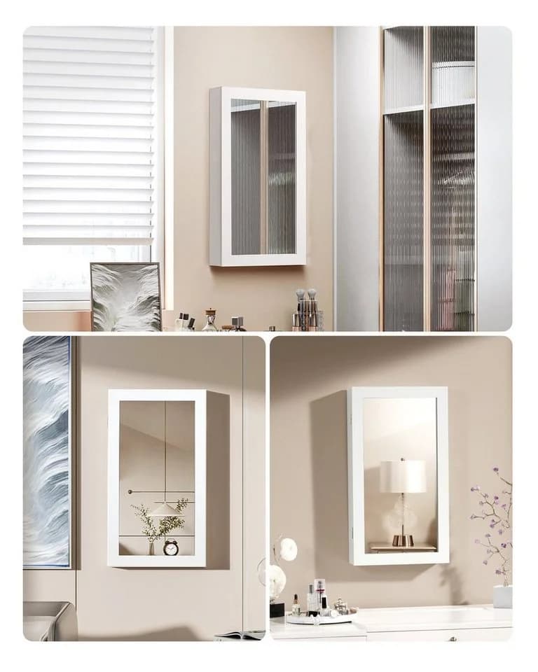 SONGMICS Schmuckschrank Spiegelschrank abschließbar weiß