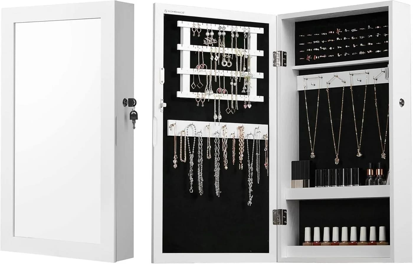 SONGMICS Schmuckschrank Spiegelschrank abschließbar weiß - Bild 2