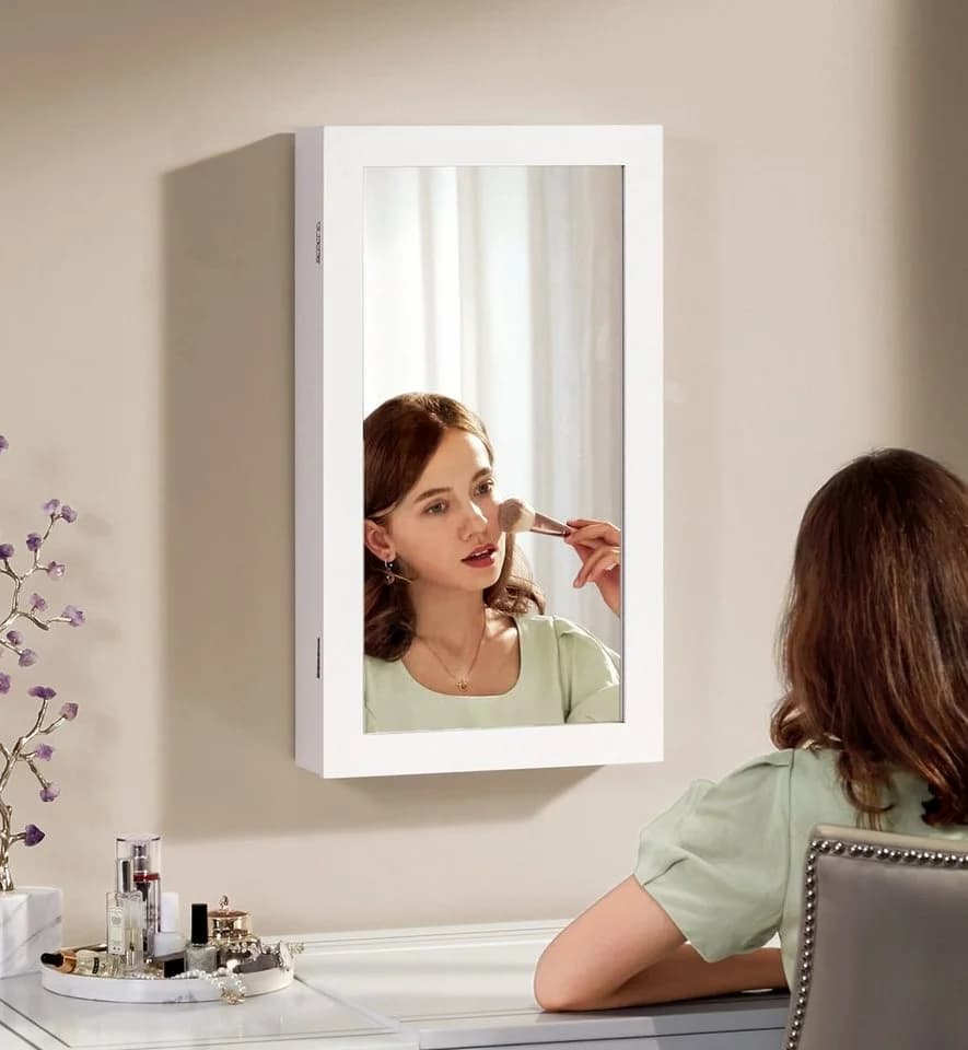 SONGMICS Schmuckschrank Spiegelschrank abschließbar weiß - Bild 3