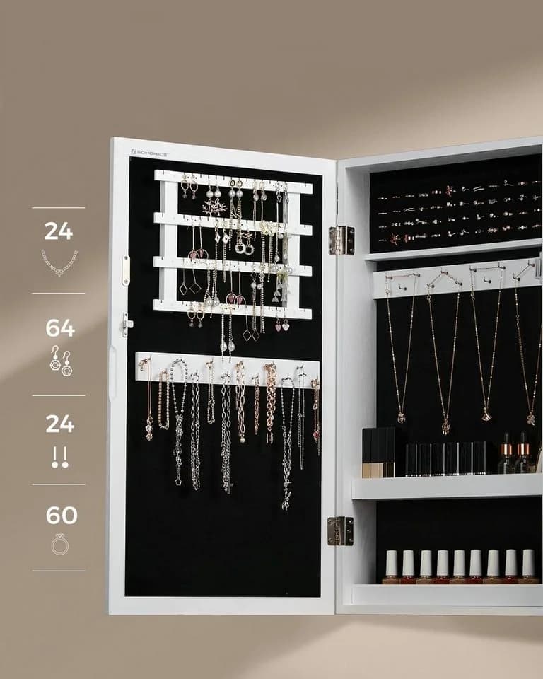 SONGMICS Schmuckschrank Spiegelschrank abschließbar weiß - Bild 5