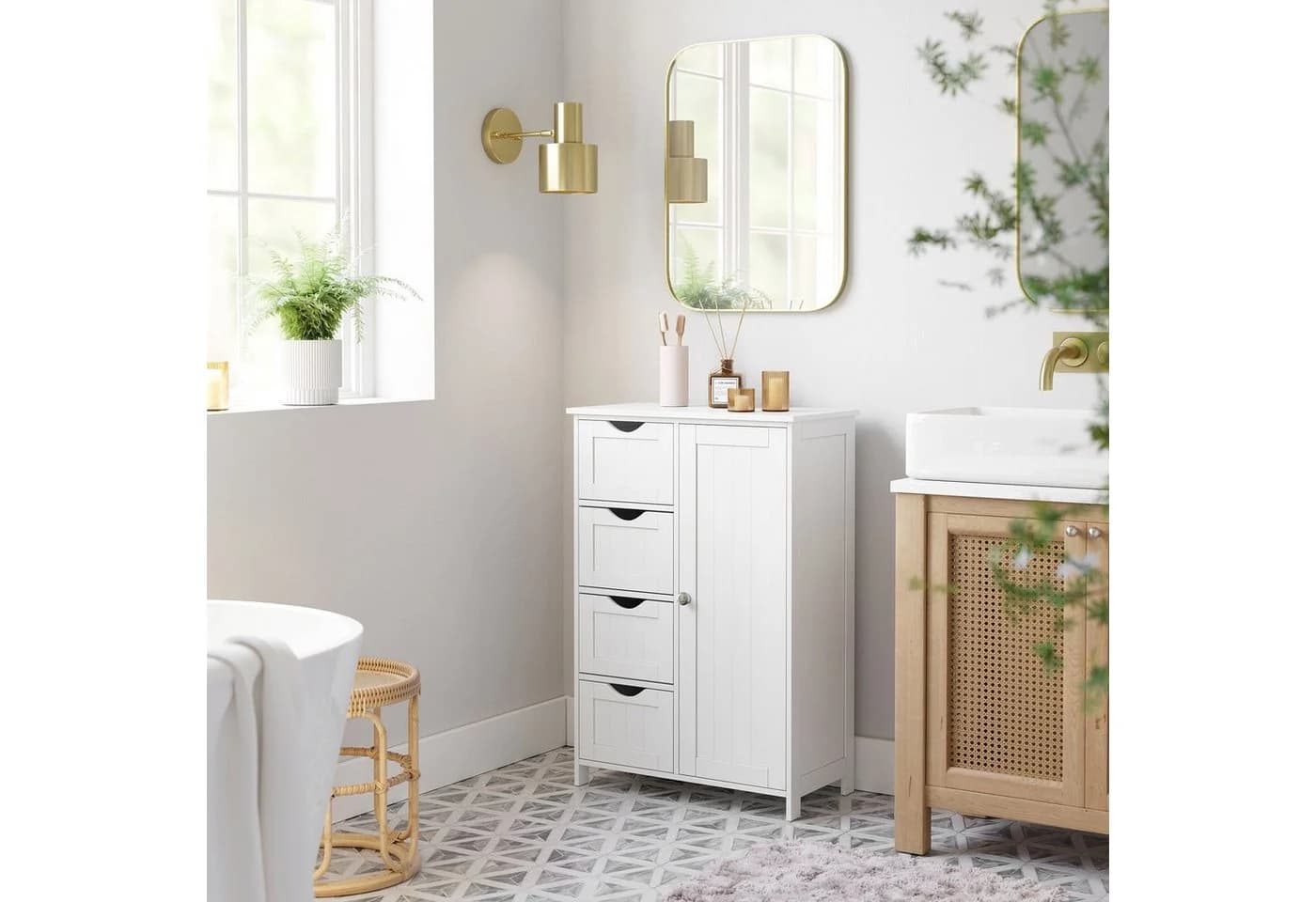 VASAGLE Badschrank mit 4 Schubladen und verstellbarer Ablage