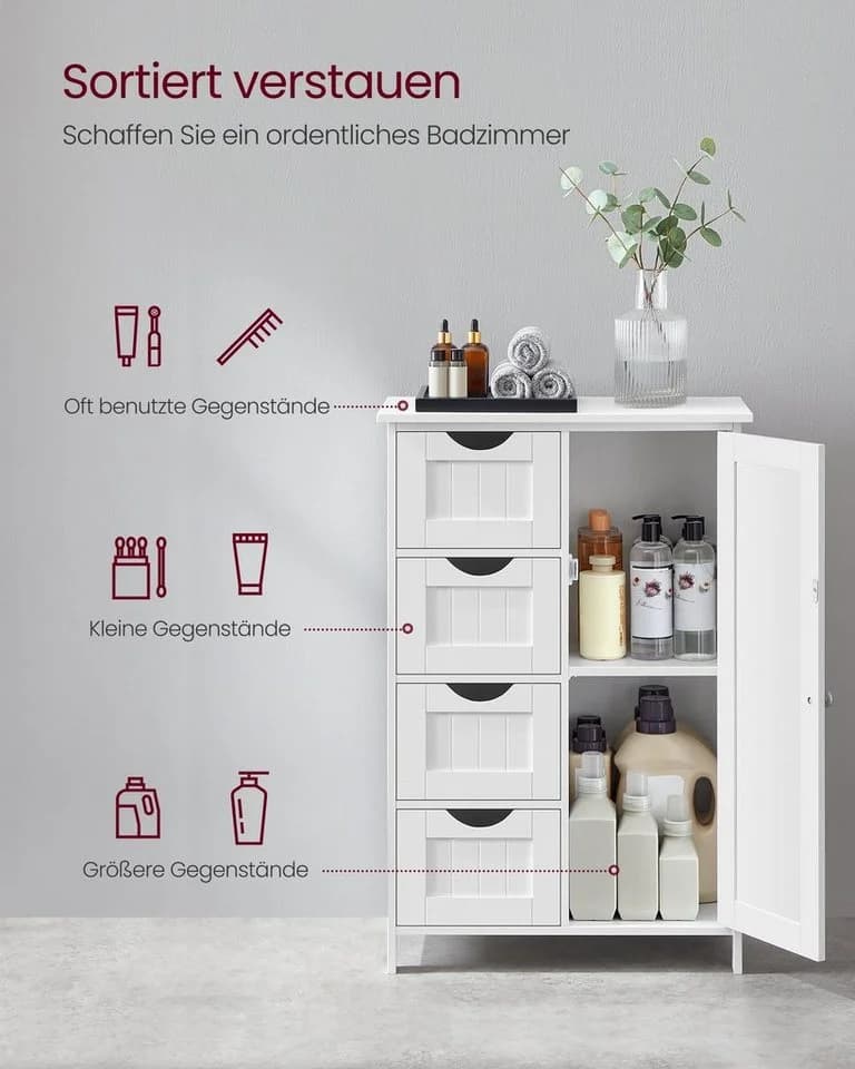 VASAGLE Badschrank mit 4 Schubladen und verstellbarer Ablage - Bild 5