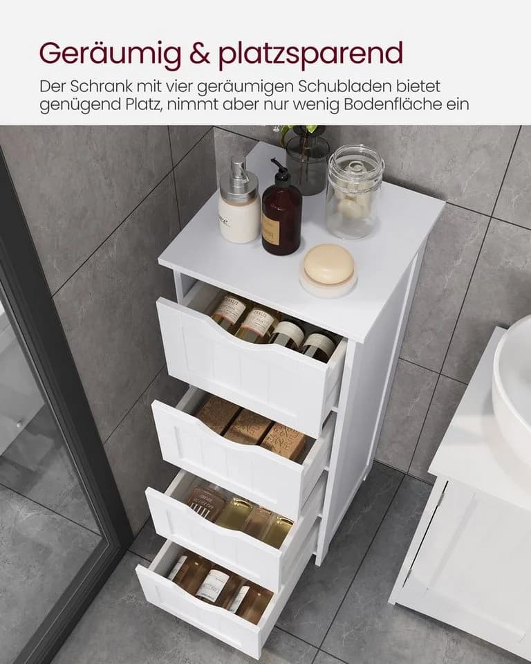 VASAGLE Badkommode mit 4 Schubladen Weiß/Grau - Bild 3