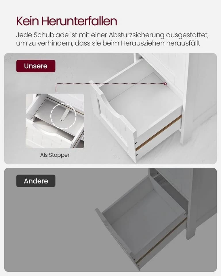 VASAGLE Badkommode mit 4 Schubladen Weiß/Grau - Bild 4