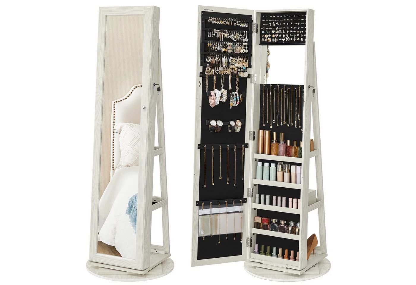 SONGMICS Schmuckschrank mit Standspiegel Weiß/Grau - Bild 2