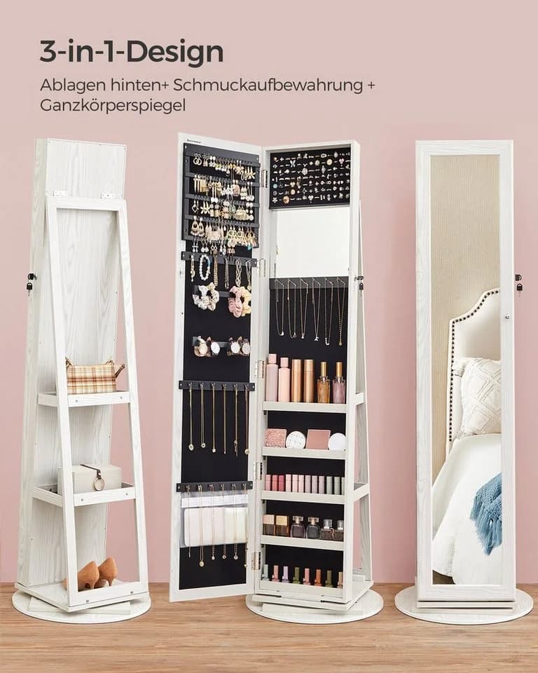 SONGMICS Schmuckschrank mit Standspiegel Weiß/Grau - Bild 3