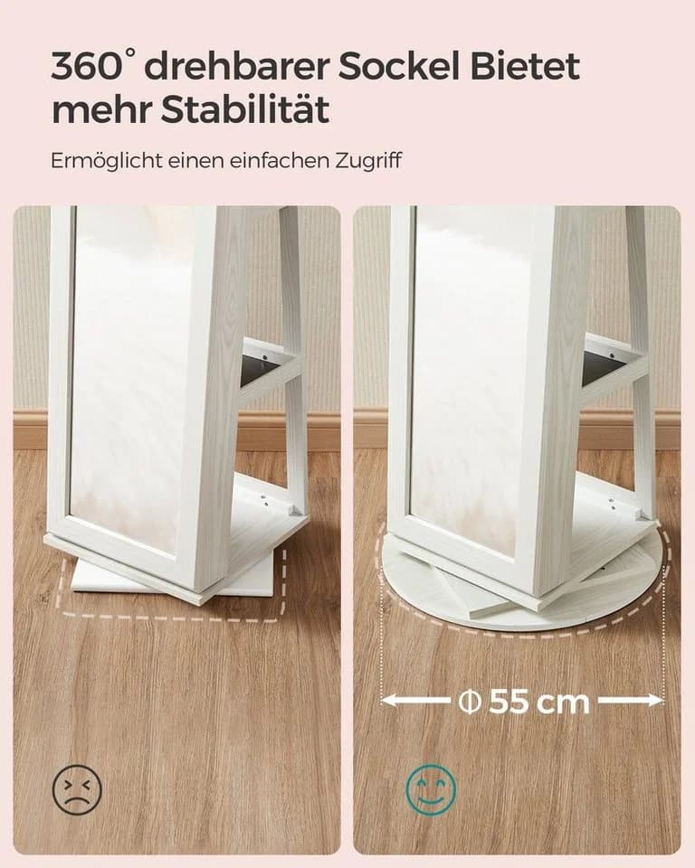 SONGMICS Schmuckschrank mit Standspiegel Weiß/Grau - Bild 5