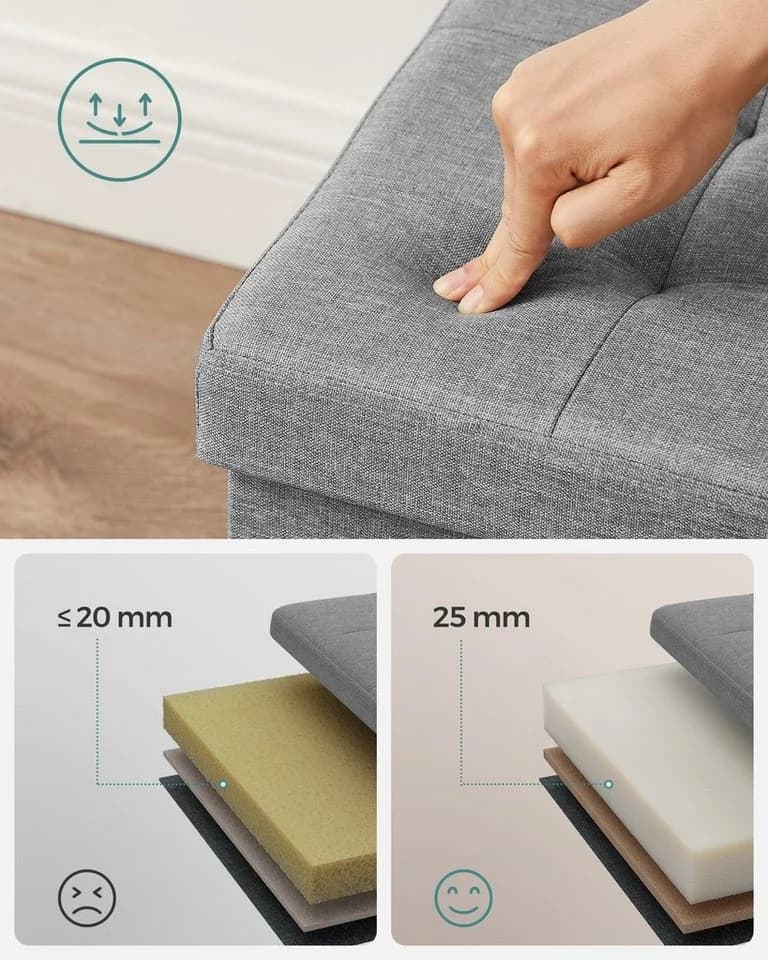 SONGMICS Sitzhocker mit Stauraum Hellgrau Leinenimitat - Bild 5