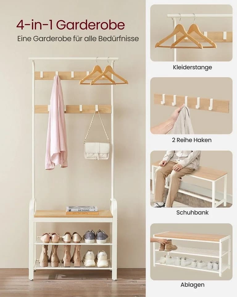 VASAGLE Garderobenständer mit Sitzfläche & 2 Ablagen - Bild 3