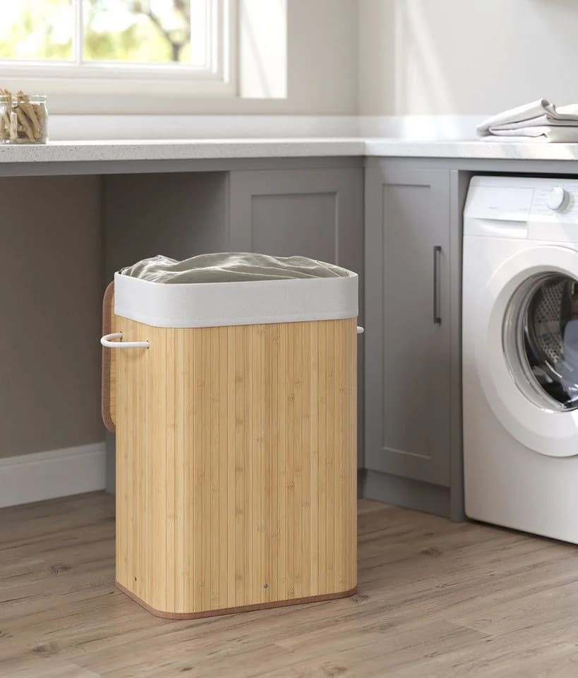 SONGMICS Wäschekorb mit Deckel Bambus Faltbar 72 Liter