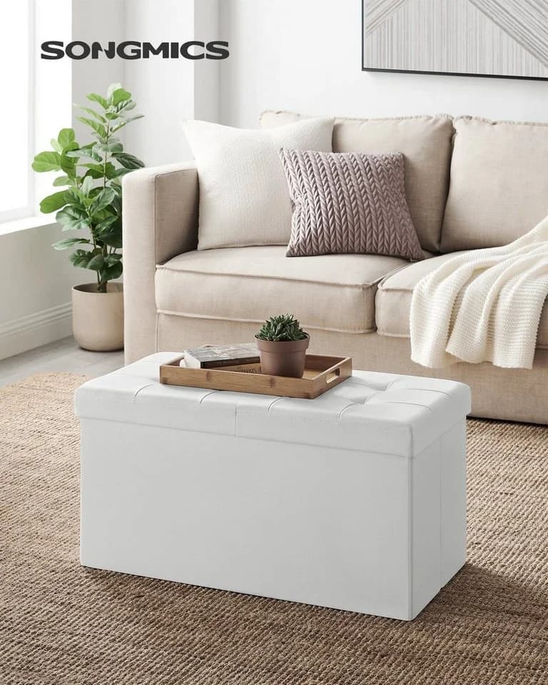 SONGMICS Sitzhocker mit Stauraum Wolkenweiß PVC-Kunstleder