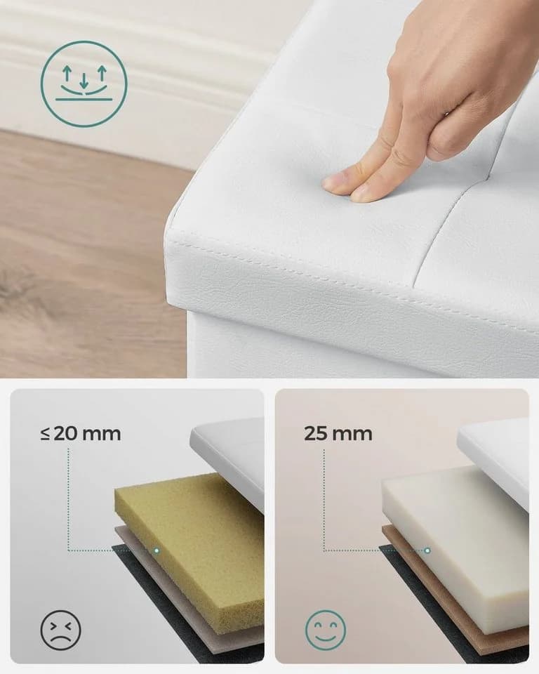 SONGMICS Sitzhocker mit Stauraum Wolkenweiß PVC-Kunstleder - Bild 5