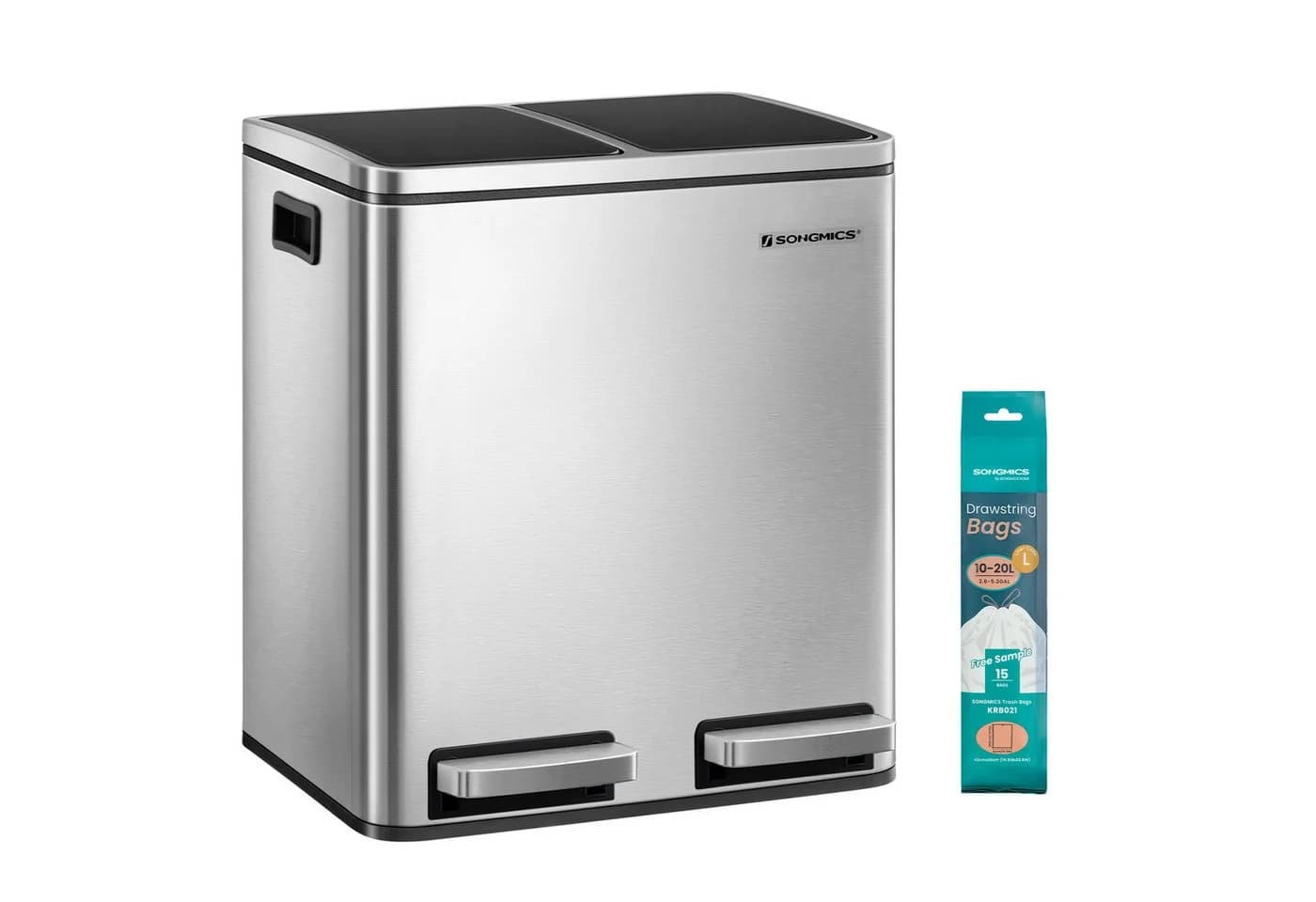 SONGMICS Mülltrennsystem 2x15L Softclose Schwarz/Sandbeige - Bild 2