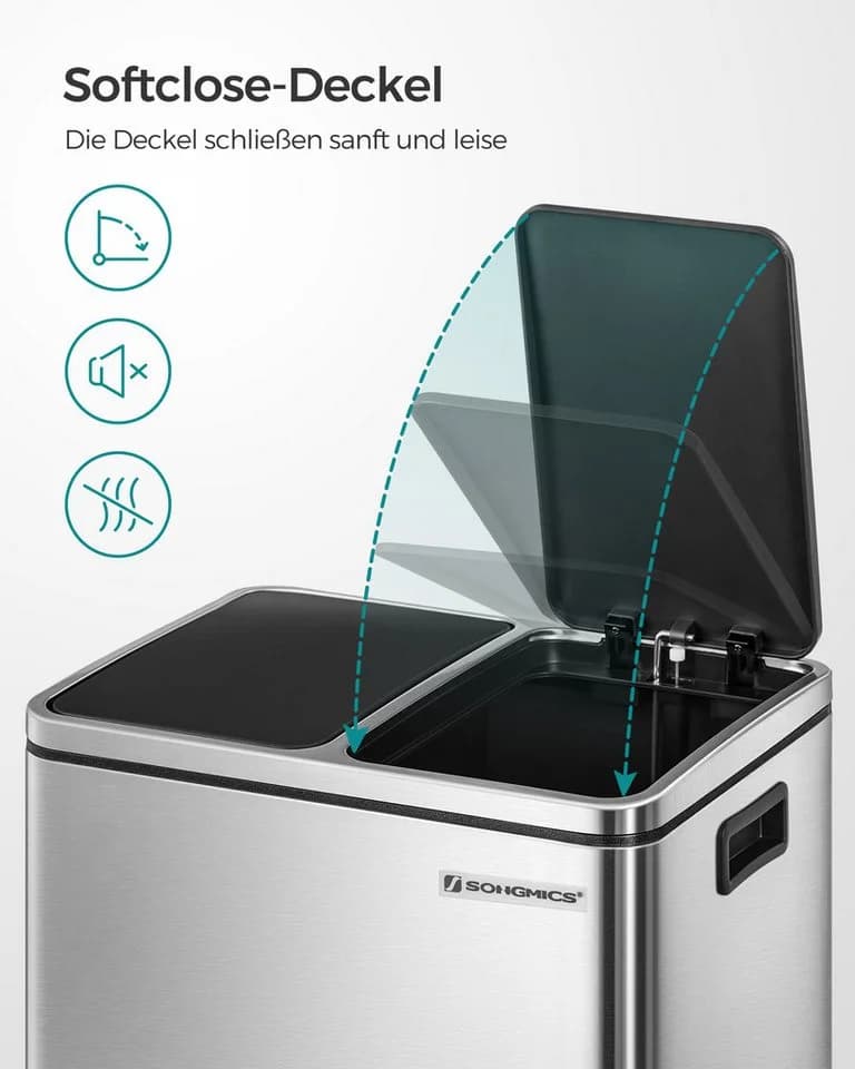 SONGMICS Mülltrennsystem 2x15L Softclose Schwarz/Sandbeige - Bild 5