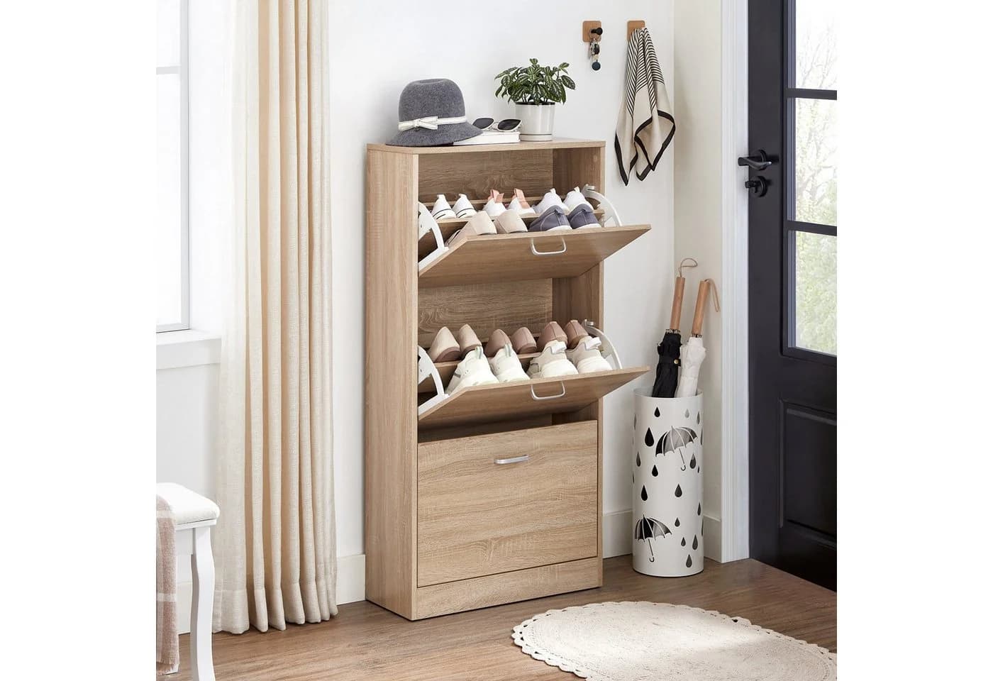 VASAGLE Schuhschrank mit Klappen Vintagebraun 3 Fächer