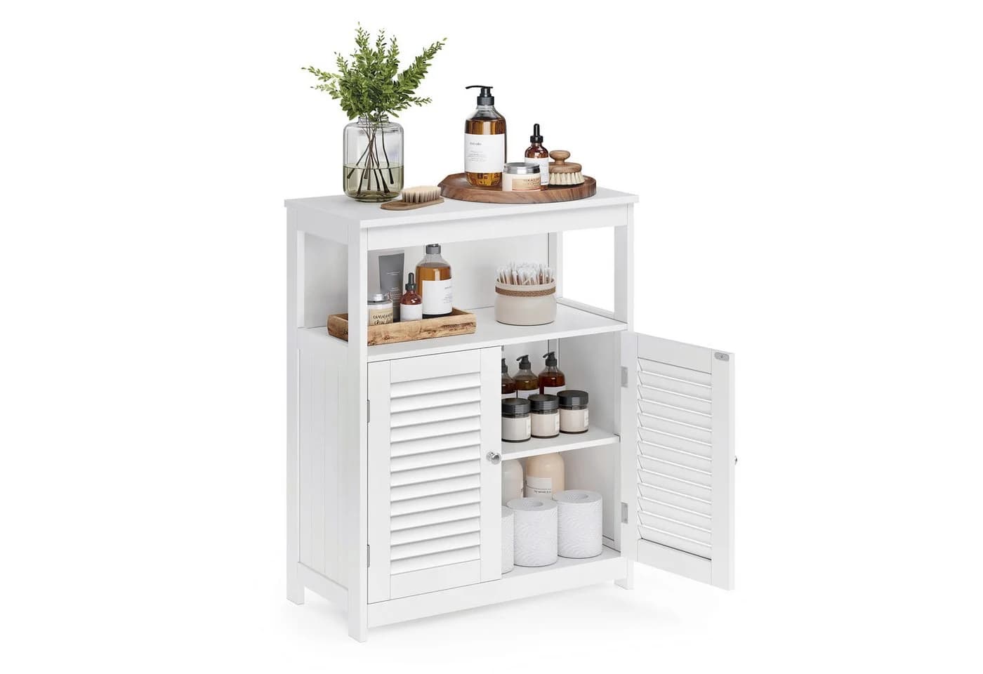 VASAGLE Badkommode Badschrank mit 2 Türen Weiß/Grau - Bild 2