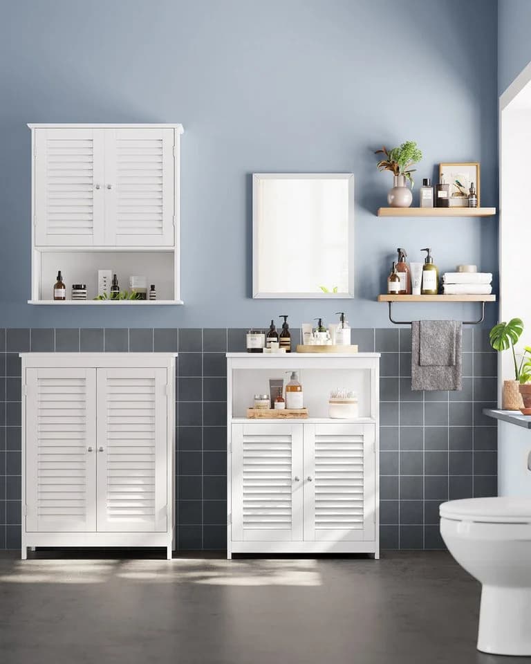 VASAGLE Badkommode Badschrank mit 2 Türen Weiß/Grau - Bild 3
