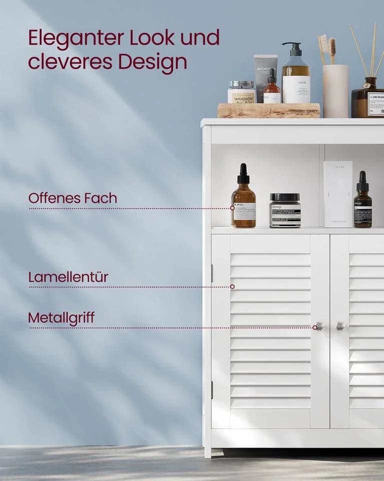 VASAGLE Badkommode Badschrank mit 2 Türen Weiß/Grau - Bild 5
