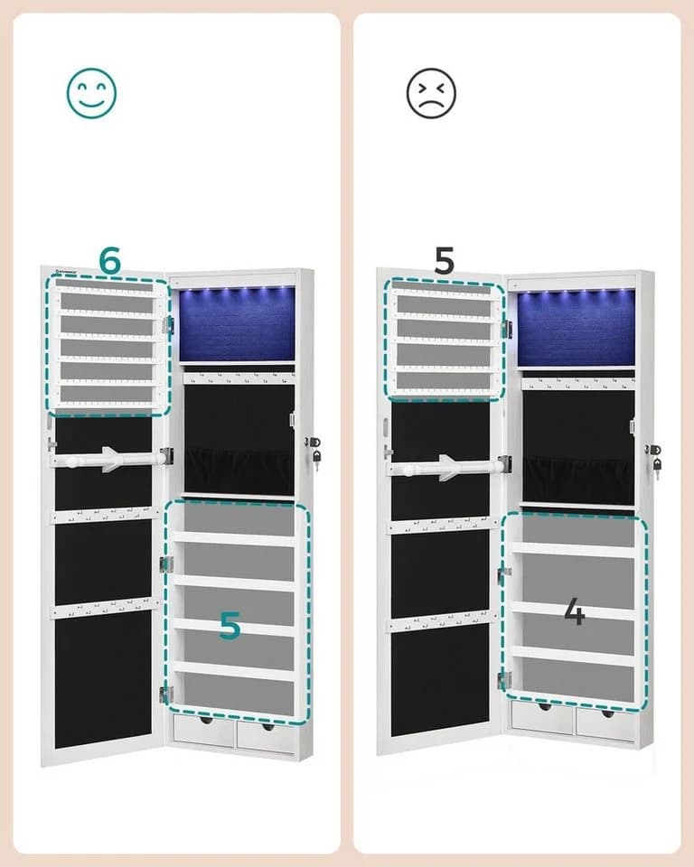 SONGMICS Schmuckschrank mit LED und Ganzkörperspiegel Weiß - Bild 5