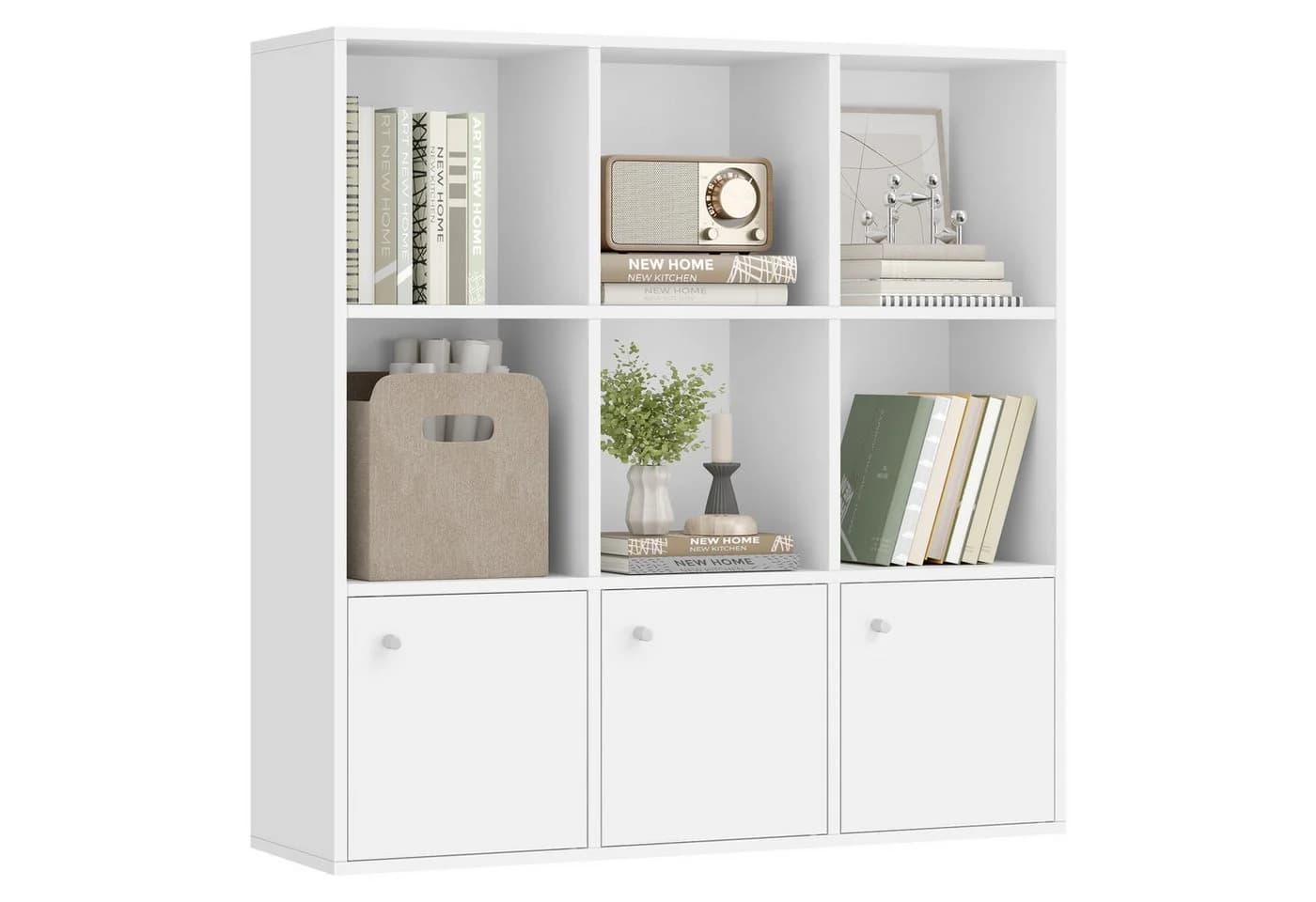VASAGLE Bücherregal Weiß 3 Fächer mit Türen - Bild 2